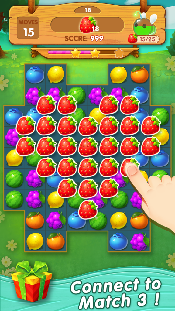 Nivel de Fruit Fancy conectando frutas iguales para hacer jugo
