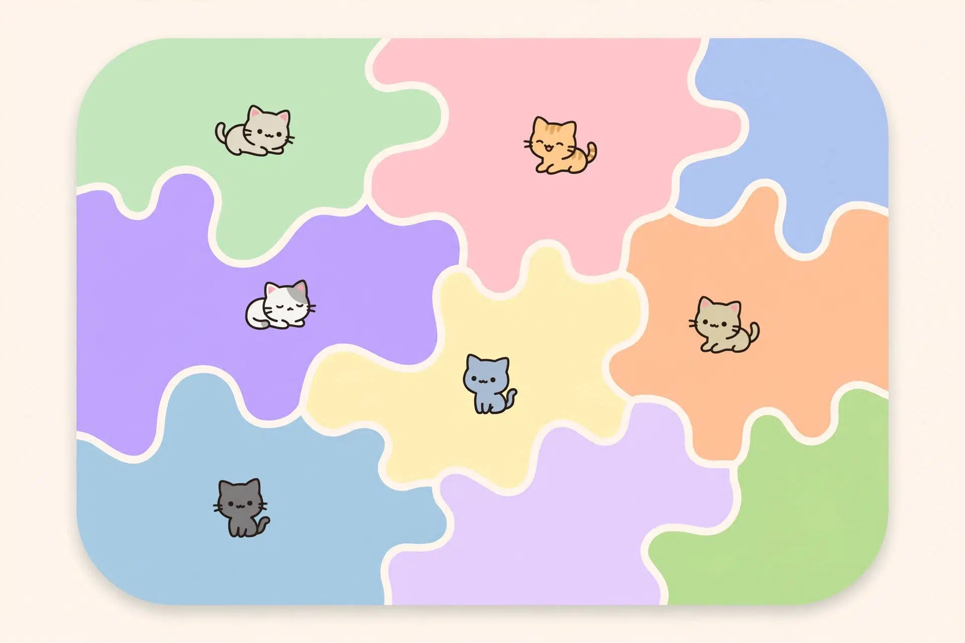Tablero de Meowdoku con territorios de colores y gatos