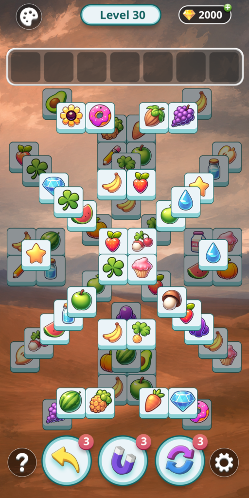 Nivel de Tile Park agrupando fichas iguales de 3 en 3