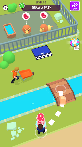 Minijuego Dibuja un camino en Zoo Happy Animals con leones